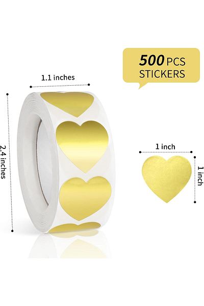 COOYA Rayyan 2 Rolls Gold Heart Shaped Sticker, 1 inch Cute Love Labels for Valentine’s Day, Invitation
