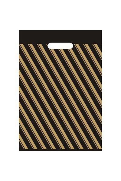 OĞUZ AMBALAJ Striped Black Store Bag - Reinforced, 26X38 Cm, 50 Pieces