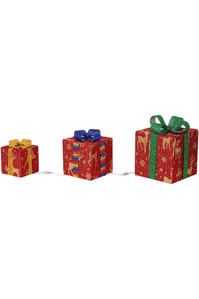 COOYA 3 Illuminated Gift Boxes with Warm White Lights, Battery Powered Decorations for Family Gatherings