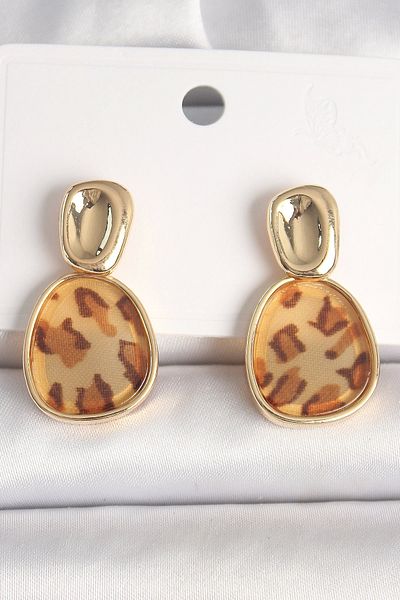Clariss Brass Gold Color Dangle Leopard Pattern Square Model Women's Earrings
