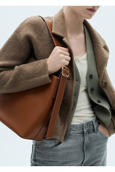 MANGO Woman Leather shopper bag