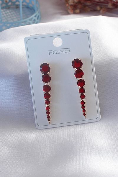 FLY BAZAAR Gold Color Red Color Zircon Stone Women's Earrings