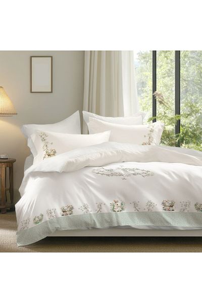 Club Cotton Easter linen 100% cotton ranforce, duvet cover 200x220cm, YoYo with bunnies and flowers
