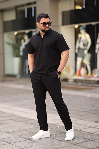 cto your style تي شيرت رجالي بياقة بولو وقصة مريحة وسحاب سفلي ومجموعة علوية