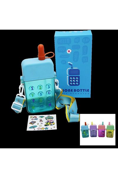 emosavm Colorful Mica Crystal Telephone - 300ml Water Bottle with Strap, Screw Cap and Straw