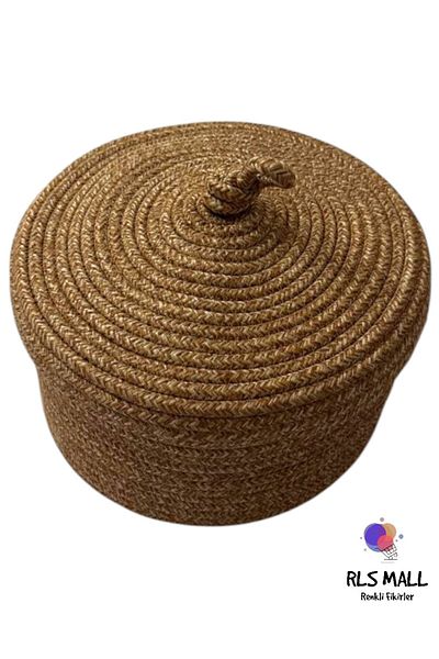 Store Multi-Purpose Basket, Jute Basket with Lid, Bathroom Kitchen Organizer, Decorative and Practical Use Basket