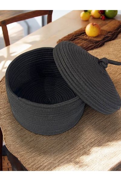 Store Multi-Purpose Basket, Jute Basket with Lid, Bathroom Kitchen Organizer, Decorative and Practical Use Basket