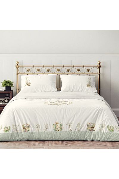 Club Cotton Easter linen 100% cotton ranforce, duvet cover 200x220cm, YoYo with bunnies and flowers