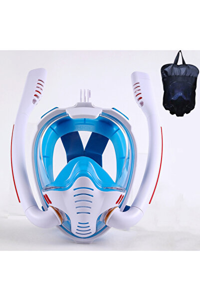 Choice قناع غطس أبيض أزرق مقاس L/XL قناع غوص كامل الجفاف من السيليكون بأنبوب ...