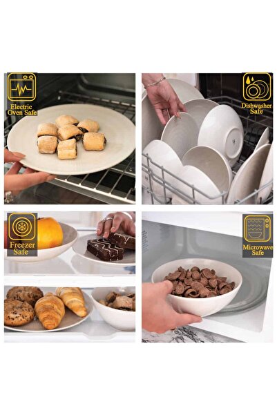 Cesiro Set farfurii 24 piese, pentru 6 persoane, Ivory, Cesiro, Alb Ivoire cu linii