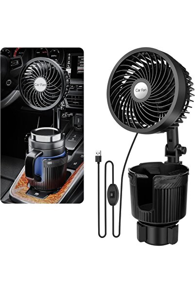 FlashHawk حامل أكواب ومروحة USB 2 في 1 للسيارة مع مروحة سيارة، مروحة تبريد مح...