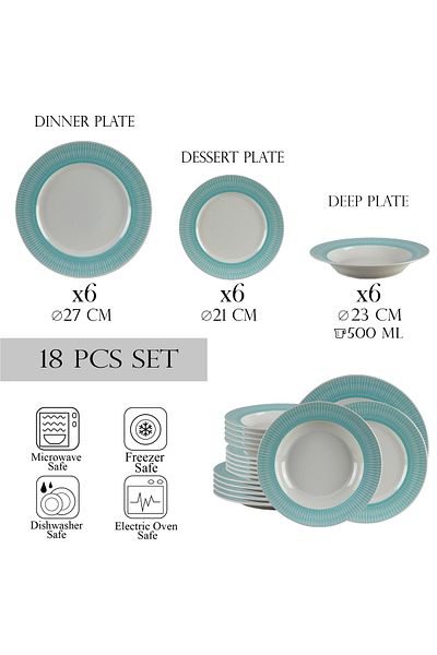 Cesiro 18-piece plate set, for 6 people, Ivory, Cesiro, White Ivoire with turquoise