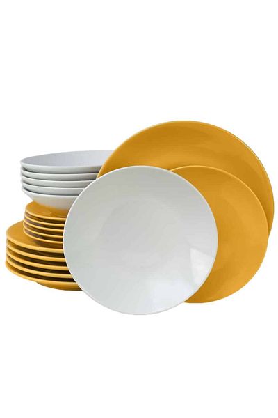 Cesiro 18-piece plate set, for 6 people, Lily, Cesiro, White/Yellow