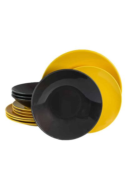 Cesiro 12-piece plate set, for 4 people, Sunflower, Cesiro, Dark Gray/Yellow