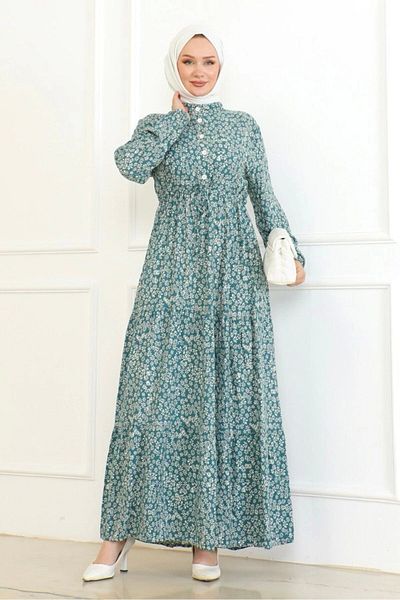 Neva Style Daisy Patterned Viscose Dress - Water Green