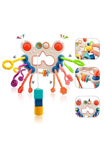 Yelajoy Montessori Pull String Toys for Babies,0-18 Months Baby Sensory Toys,Colored Building Blocks,Crab