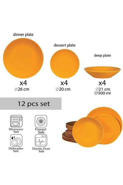 Cesiro 12-piece plate set, for 4 people, Sun, Cesiro, Yellow Rumen