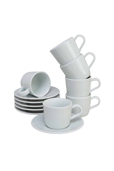 Cesiro Set of 6 Porcelain espresso cups with saucer, 90 ml, White