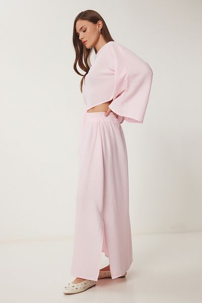 Lovelyİstanbul Pink Lrv0094 Muslim Blouse Skirt Set