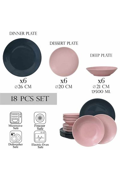 Cesiro 18-piece plate set, for 6 people, Ash, Cesiro, Grey/Pink