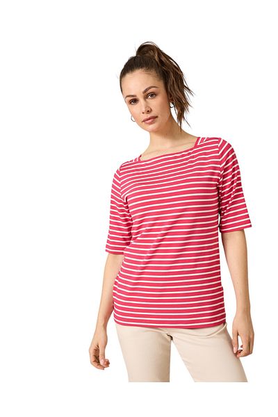 MAMAYAGA Women's Square Neck Half Sleeve Striped Viscose Sports Stylish Casual Large Size Curve Blouse