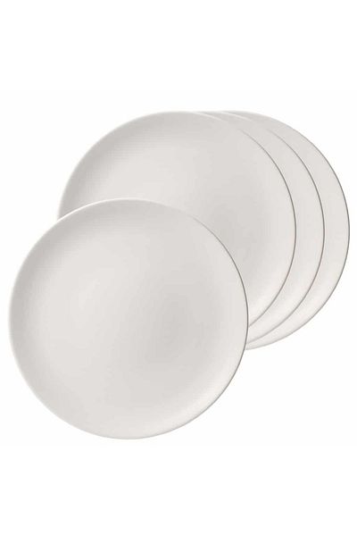 Cesiro Minimalist Elegance: Set of 4 Matte White Dinner Plates