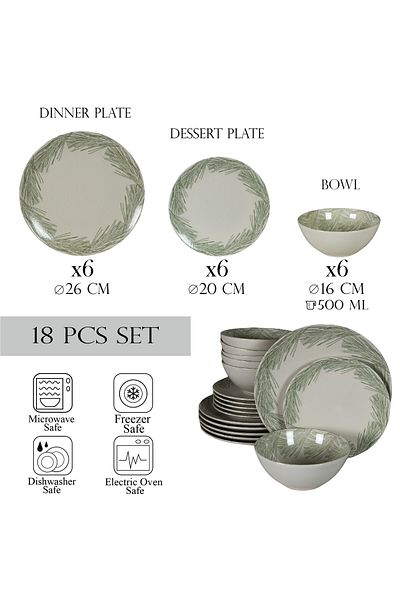 Cesiro 18-piece plate set, for 6 people, Silver Fir, Cesiro, Glossy Ivoire White with Gray