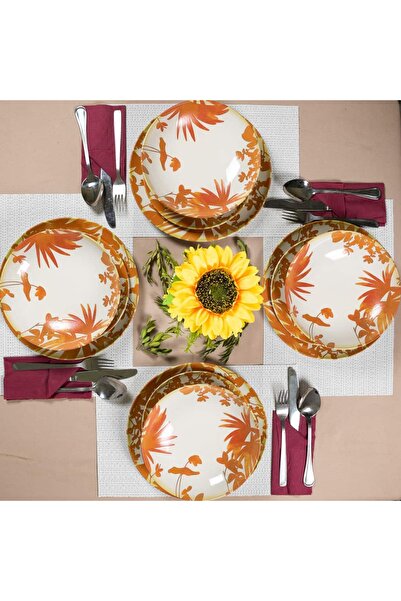 Cesiro 12-piece plate set, for 4 people, Hawaii, Cesiro, Ivory white with orange leaves