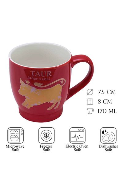 Cesiro Mug with Taurus Zodiac Sign decoration, 170 ml, Red