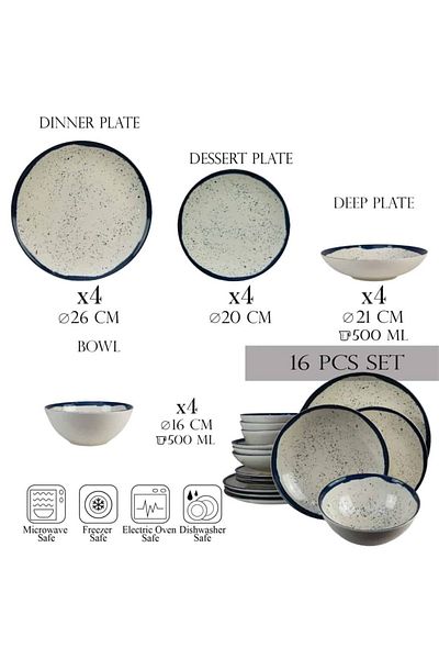 Cesiro 16-piece plate set, for 4 people, Anchor, Cesiro, Ivory White with Blue