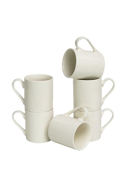 Cesiro Set of 6 straight mugs Glossy White, 200 ml