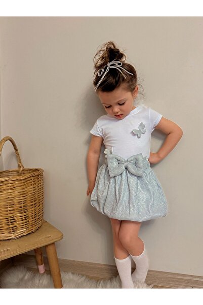 ALPİDS Girl's Suit with Silvery Butterfly Balloon Skirt