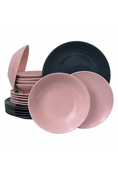 Cesiro 18-piece plate set, for 6 people, Ash, Cesiro, Grey/Pink