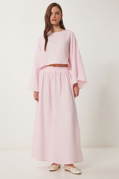 Lovelyİstanbul Pink Lrv0094 Muslim Blouse Skirt Set