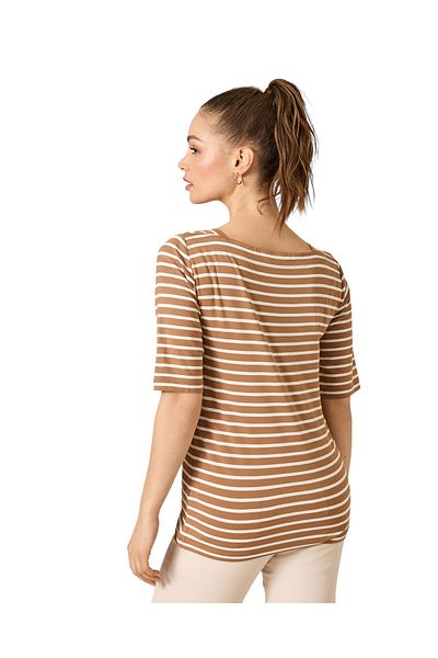 MAMAYAGA Women's Square Neck Half Sleeve Striped Viscose Sports Stylish Casual Large Size Curve Blouse