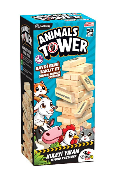TOTTERİQ Animals Cezalı Jenga Tower Denge Oyunu 54 Adet Farklı Hayvan Taklidi