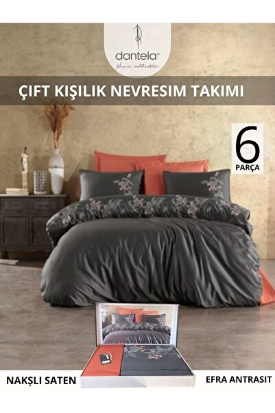 Dantela Efra Anbtrasit Nakışlı Pamuk Saten Nevresim Takımı 6 parca