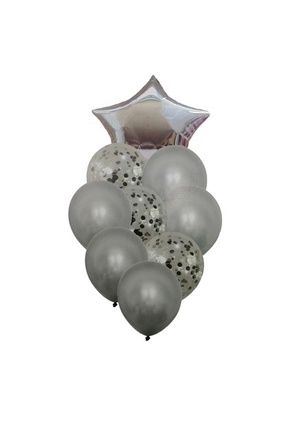 KidMania Buchet 9 baloane din latex cu confetti Magic Star Silver