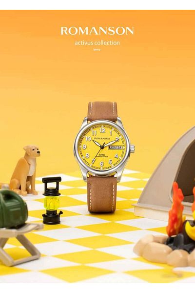Romanson Alfm4Bs015Egad1W Steel Case Leather Cord Calendar Silver Color Men's Wristwatch