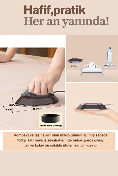Rowenger Nb301 Mini Seyahat Ütüsü Çift Voltaj Dünya Çapında Kullanıma Uygun Chicolatte