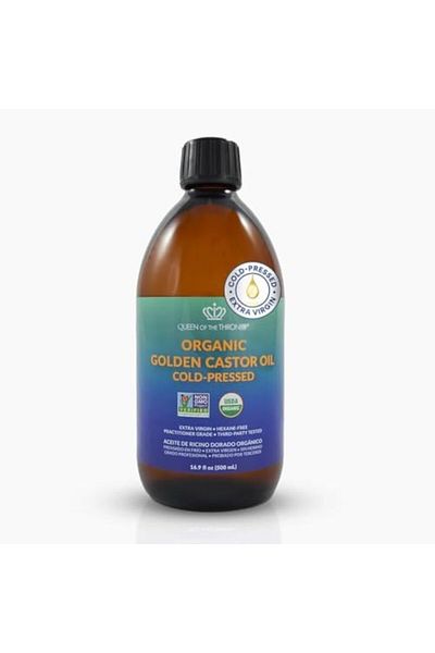 QUEEN OF THE THRONES Organic Golden Castor Oil - 16.9oz | 100% Pure & COLD PRESSED for Hair, Skin &