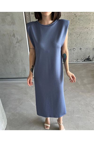 İntive Lingerie Padded Blue Long Length Zero Sleeve Casual Stylish Dress