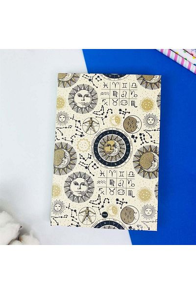 Hediye Vakti دفتر ملاحظات مرن بتصميم القمر والشمس من Tarot
