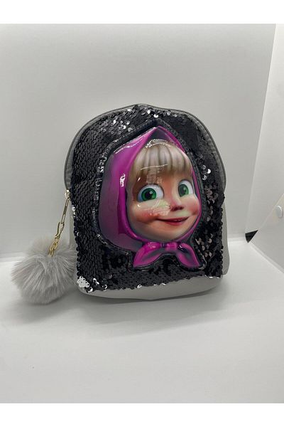 ALFA AKSESUAR 03 Masha Model Embossed Girl Backpack with Light Sequin Pompom