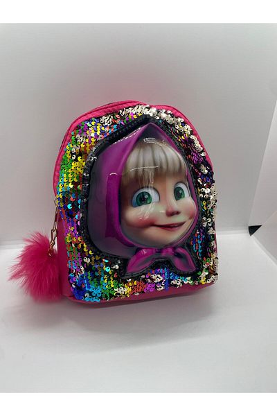 ALFA AKSESUAR 03 Masha Model Embossed Girl Backpack with Light Sequin Pompom