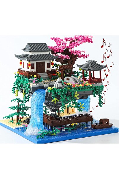 YUSHINV Sakura Ağaç Ev Yapı Blokları Seti 3320 Parça, Müzik ve Işıklarla Japo...