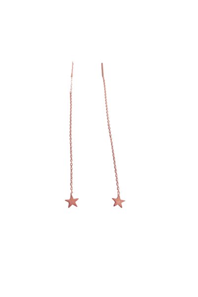 Mistik Silver Taşsız Uzun Zincirli Yıldız Gümüş Küpe - Rodyum Renk