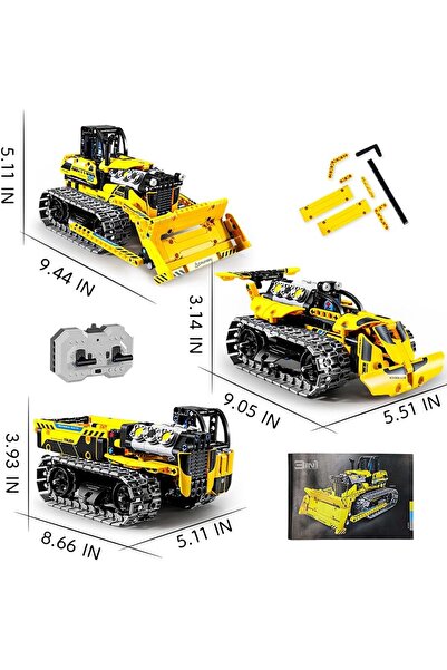 OKKIDY 3'ü 1 Arada Teknoloji Buldozer, RC Damperli Kamyon ve Şantiye Arabası ,452 Parça İnşaat Oyuncağı