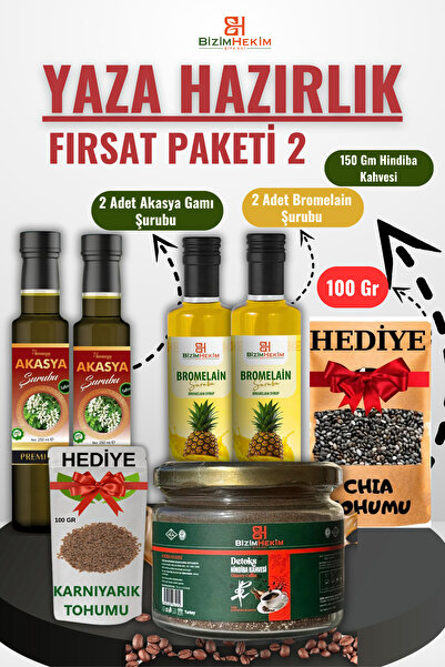 BİZİMHEKİM ŞİFA EVİ Detox Seti 2 Akasya Şurubu, Bromelain Şurubu,Hindiba Kahve Chia Thm, Karnıyarık Tohumu Fırsat Paketi