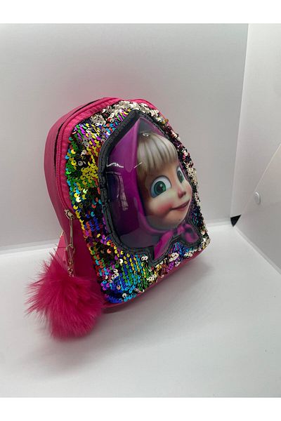 ALFA AKSESUAR 03 Masha Model Embossed Girl Backpack with Light Sequin Pompom